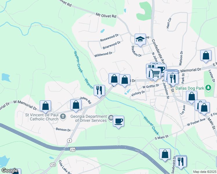 map of restaurants, bars, coffee shops, grocery stores, and more near 503 West Memorial Drive in Dallas
