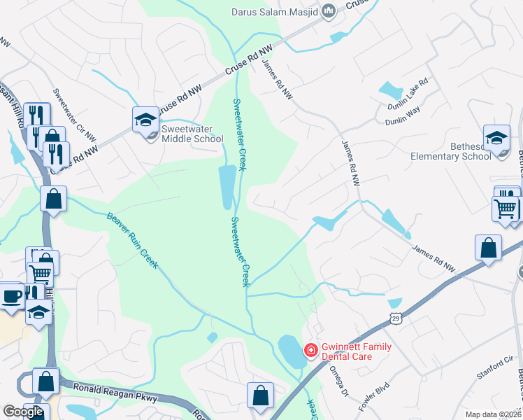 map of restaurants, bars, coffee shops, grocery stores, and more near 700 Harbor Point Court Northwest in Lawrenceville