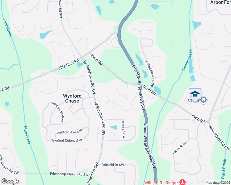 map of restaurants, bars, coffee shops, grocery stores, and more near 2725 Winsley Drive Southwest in Marietta