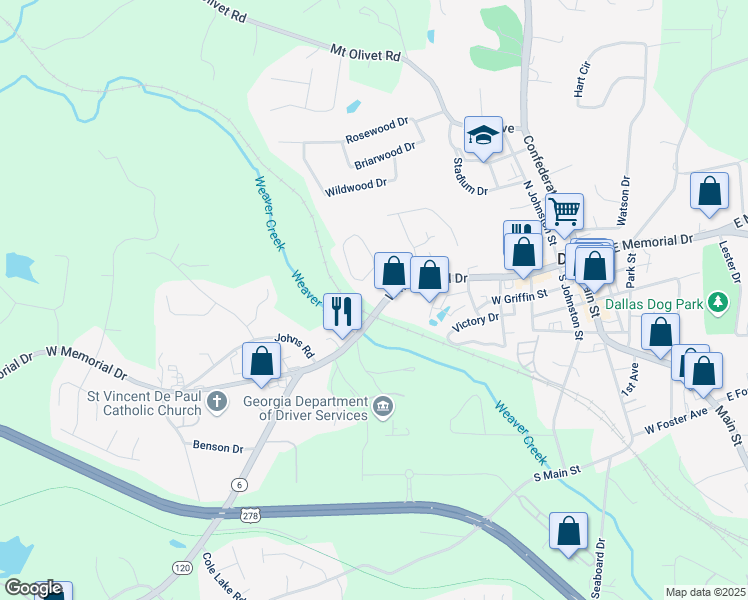 map of restaurants, bars, coffee shops, grocery stores, and more near 503 West Memorial Drive in Dallas