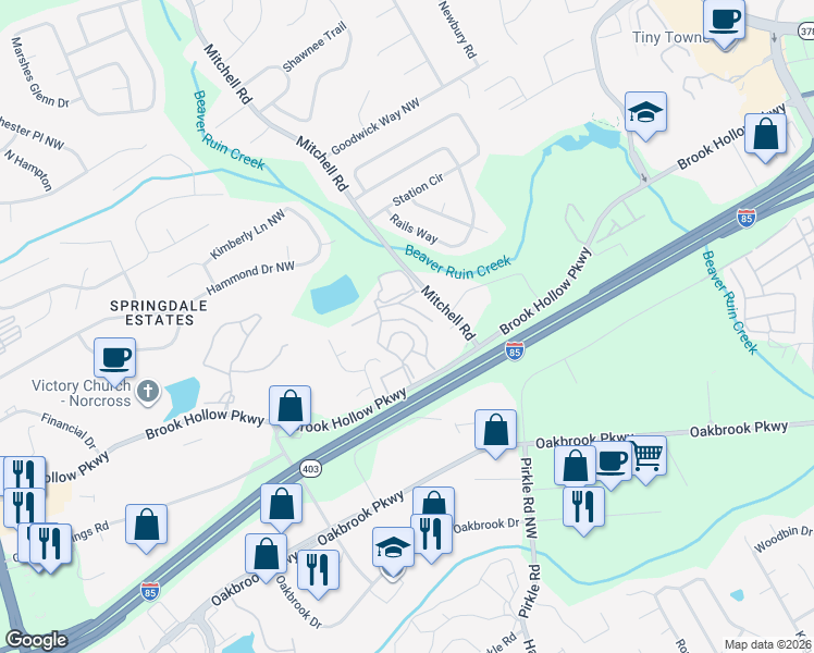 map of restaurants, bars, coffee shops, grocery stores, and more near 910 Lia Hills Drive in Norcross
