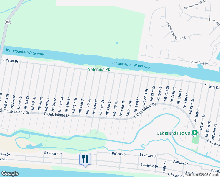 map of restaurants, bars, coffee shops, grocery stores, and more near 139 Northeast 17th Street in Oak Island
