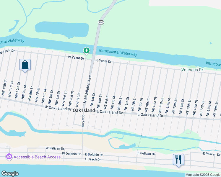 map of restaurants, bars, coffee shops, grocery stores, and more near 132 Northeast 3rd Street in Oak Island