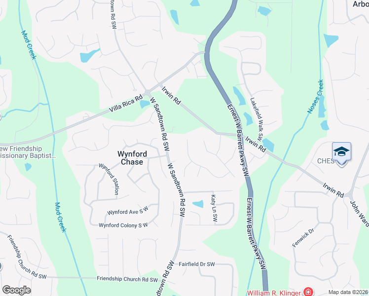map of restaurants, bars, coffee shops, grocery stores, and more near 2833 Penncross Drive Southwest in Marietta