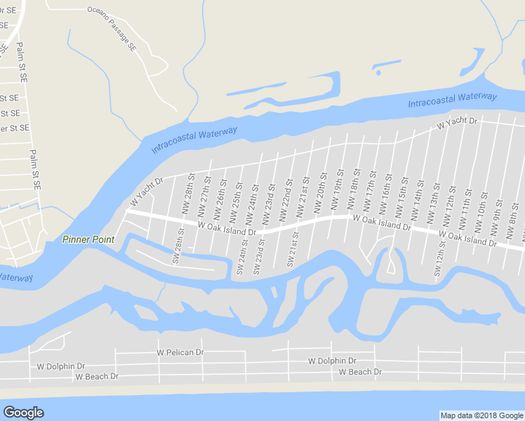 map of restaurants, bars, coffee shops, grocery stores, and more near 109 Northwest 23rd Street in Oak Island
