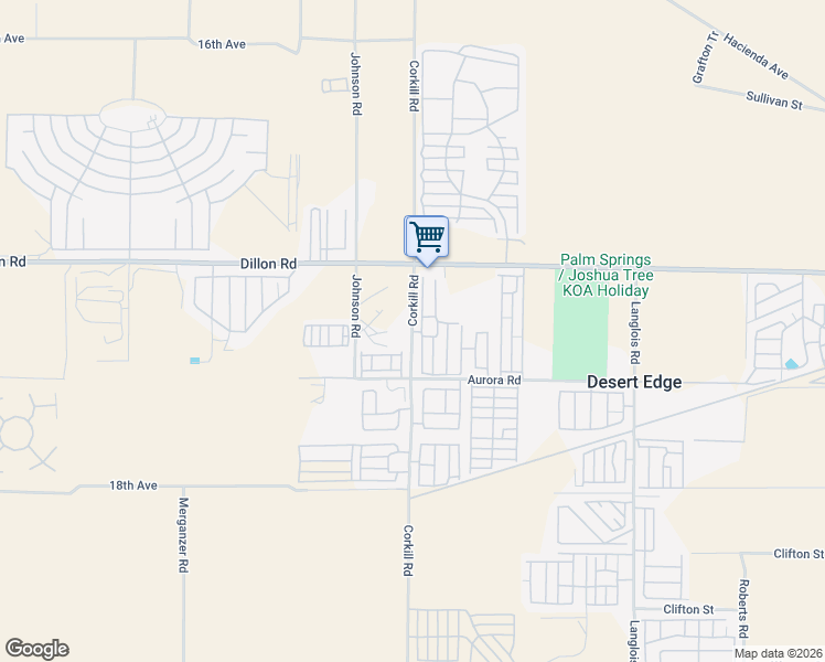 map of restaurants, bars, coffee shops, grocery stores, and more near Corkill Road in Desert Hot Springs