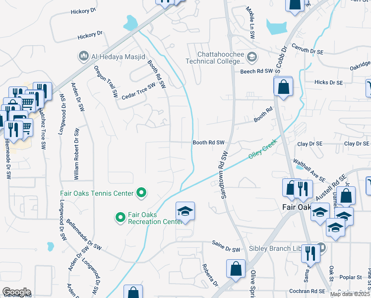 map of restaurants, bars, coffee shops, grocery stores, and more near 348 East Post Oak Crossing Southwest in Marietta