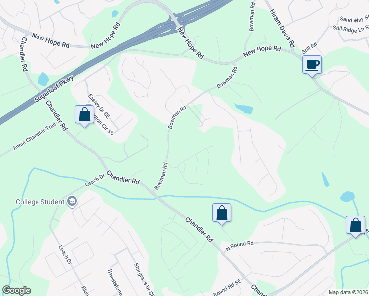 map of restaurants, bars, coffee shops, grocery stores, and more near 1498 Bowman Road in Lawrenceville