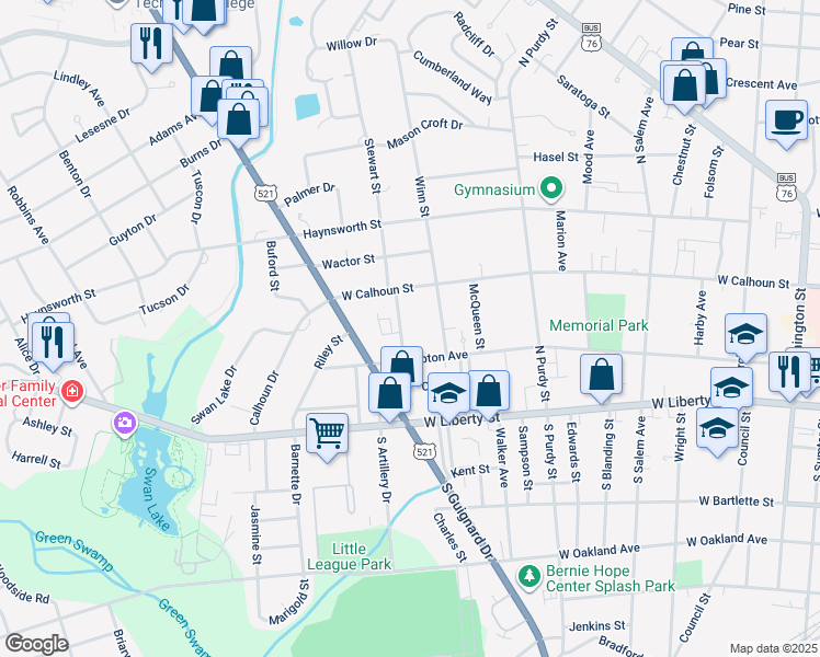 map of restaurants, bars, coffee shops, grocery stores, and more near 117 Engleside Street in Sumter