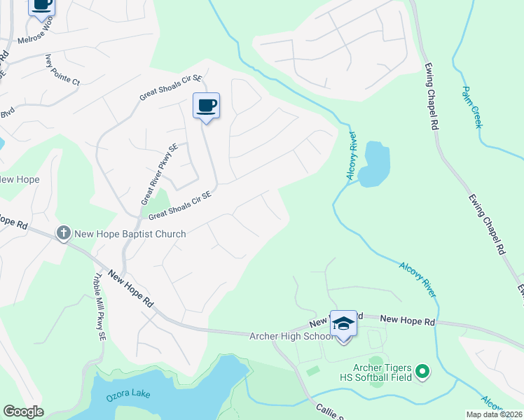 map of restaurants, bars, coffee shops, grocery stores, and more near 1945 Tribble Valley Drive in Lawrenceville