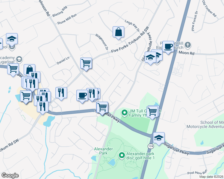 map of restaurants, bars, coffee shops, grocery stores, and more near 695 Briarhurst Court in Lawrenceville