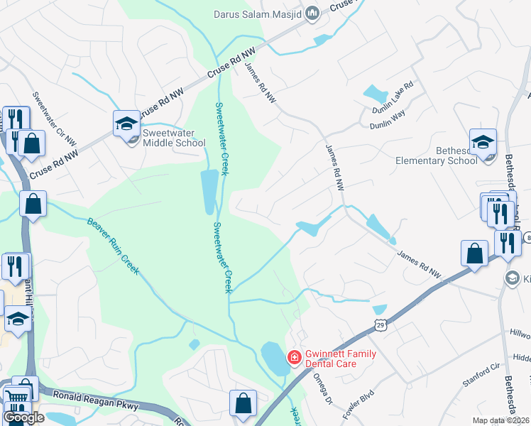 map of restaurants, bars, coffee shops, grocery stores, and more near 630 Harbor Point Court Northwest in Lawrenceville