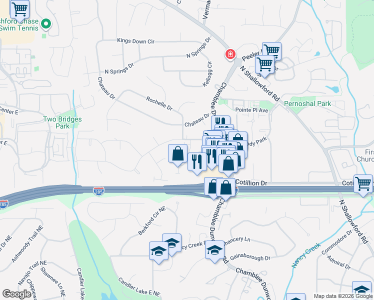 map of restaurants, bars, coffee shops, grocery stores, and more near in Dunwoody
