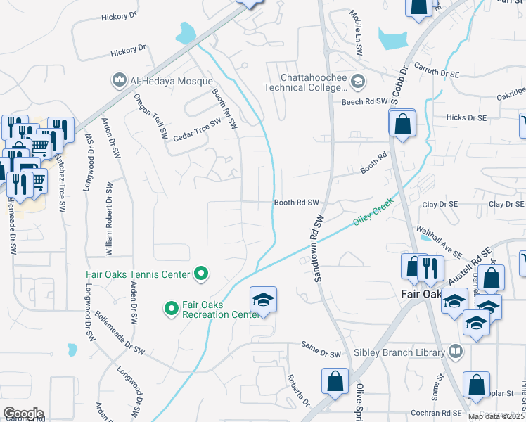map of restaurants, bars, coffee shops, grocery stores, and more near 348 East Post Oak Crossing Southwest in Marietta
