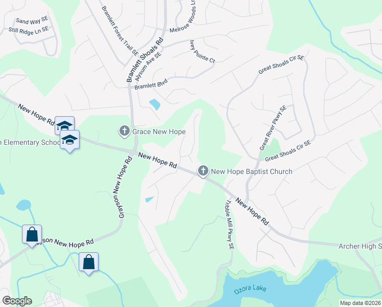 map of restaurants, bars, coffee shops, grocery stores, and more near 1136 Ida Woods Lane Southeast in Lawrenceville