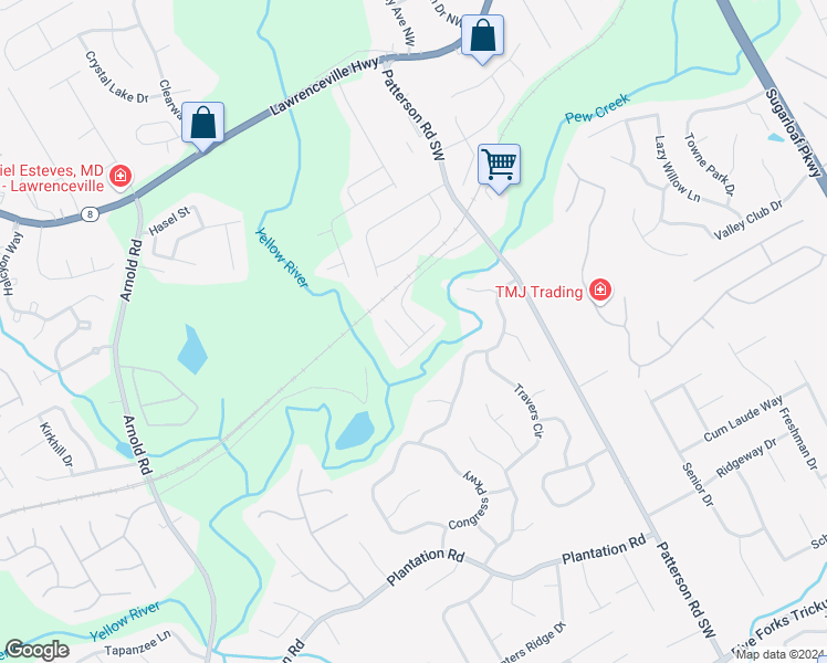 map of restaurants, bars, coffee shops, grocery stores, and more near 2031 Patterson Park Drive in Lawrenceville