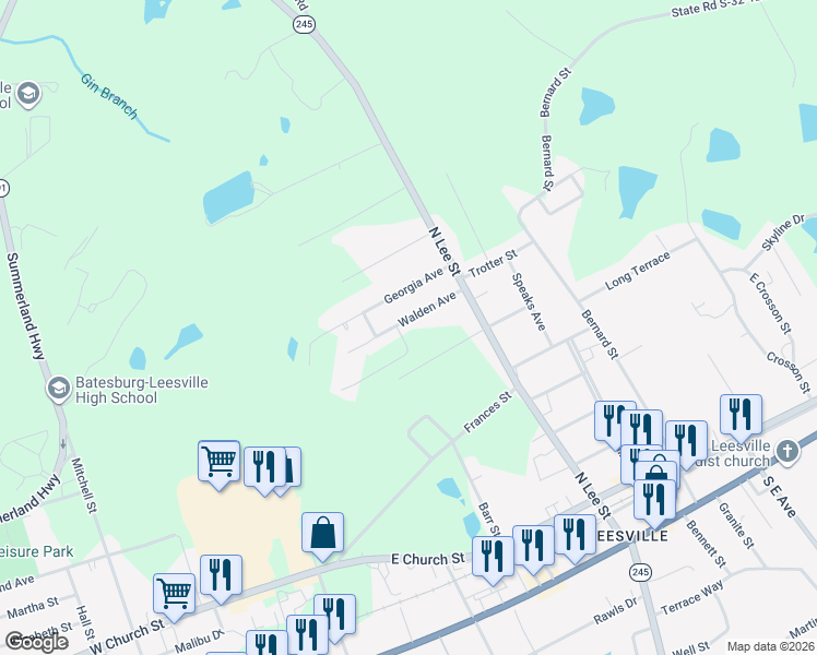 map of restaurants, bars, coffee shops, grocery stores, and more near 6 Tall Timber Drive in Batesburg-Leesville