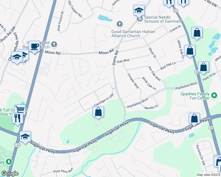 map of restaurants, bars, coffee shops, grocery stores, and more near 620 Clairidge Lane Southwest in Lawrenceville