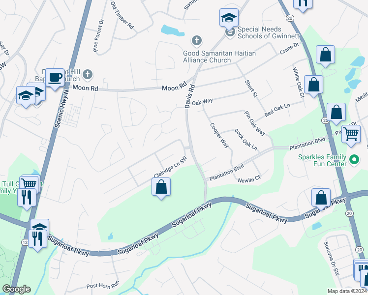 map of restaurants, bars, coffee shops, grocery stores, and more near 475 Clairidge Ln SW in Lawrenceville