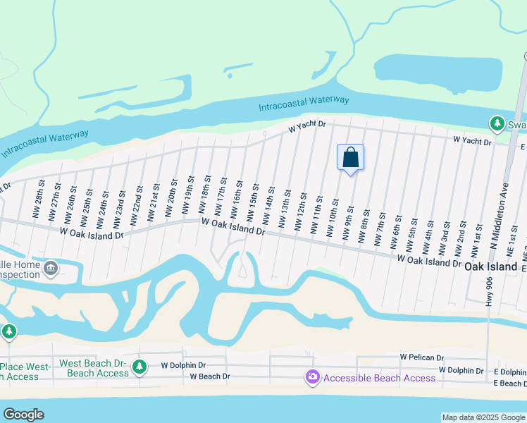 map of restaurants, bars, coffee shops, grocery stores, and more near 107 Northwest 14th Street in Oak Island