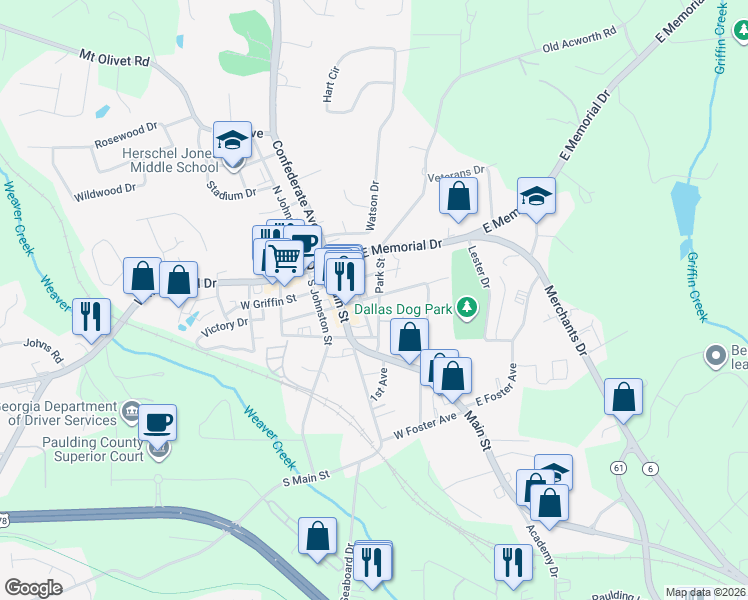map of restaurants, bars, coffee shops, grocery stores, and more near 118 Main Street in Dallas