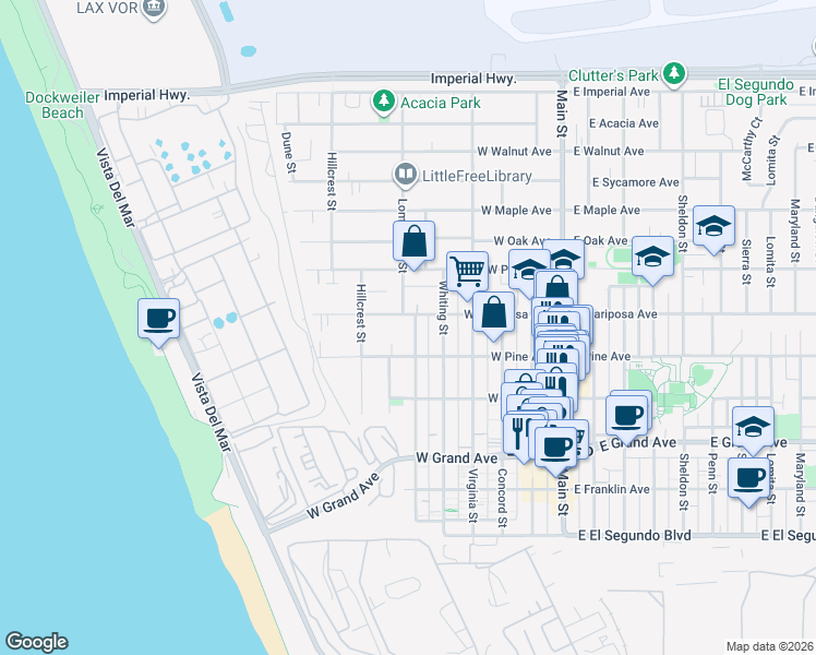 map of restaurants, bars, coffee shops, grocery stores, and more near 507 Loma Vista Street in El Segundo