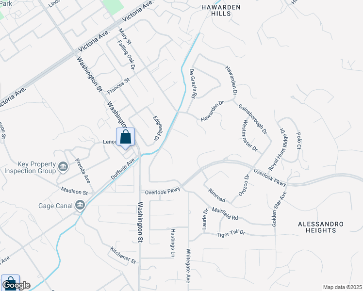 map of restaurants, bars, coffee shops, grocery stores, and more near 7008 Hawarden Drive in Riverside