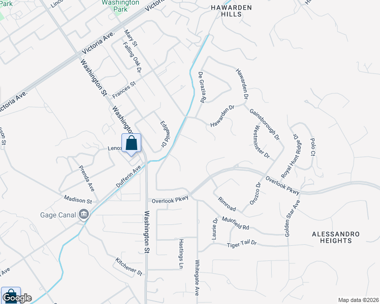 map of restaurants, bars, coffee shops, grocery stores, and more near 2161 Skye Drive in Riverside