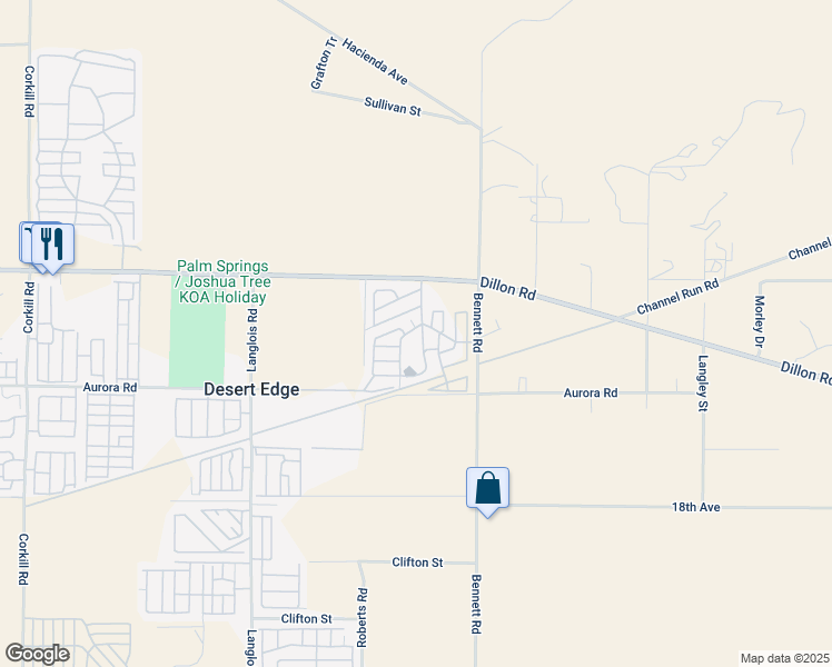 map of restaurants, bars, coffee shops, grocery stores, and more near 70875 Dillon Road in Desert Hot Springs