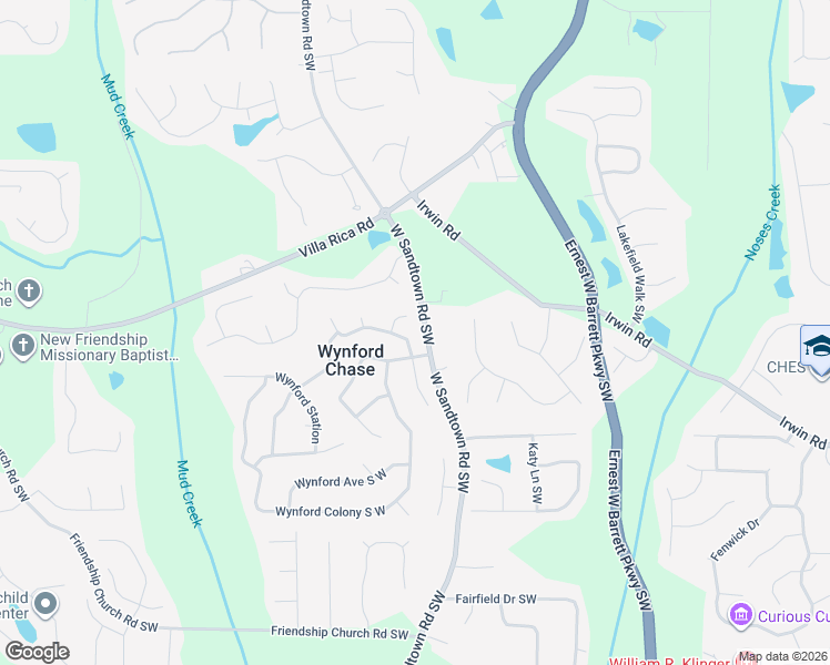 map of restaurants, bars, coffee shops, grocery stores, and more near 1261 West Sandtown Road Southwest in Marietta