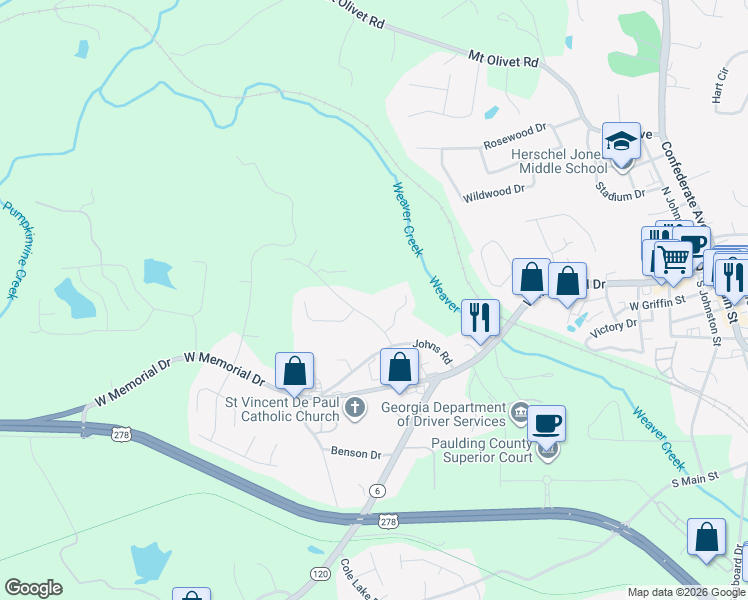 map of restaurants, bars, coffee shops, grocery stores, and more near 4095 Woodland Drive in Dallas