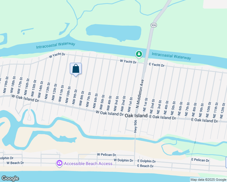 map of restaurants, bars, coffee shops, grocery stores, and more near 130 Northwest 4th Street in Oak Island
