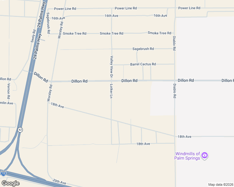 map of restaurants, bars, coffee shops, grocery stores, and more near 61581 Barrel Cactus Road in North Palm Springs