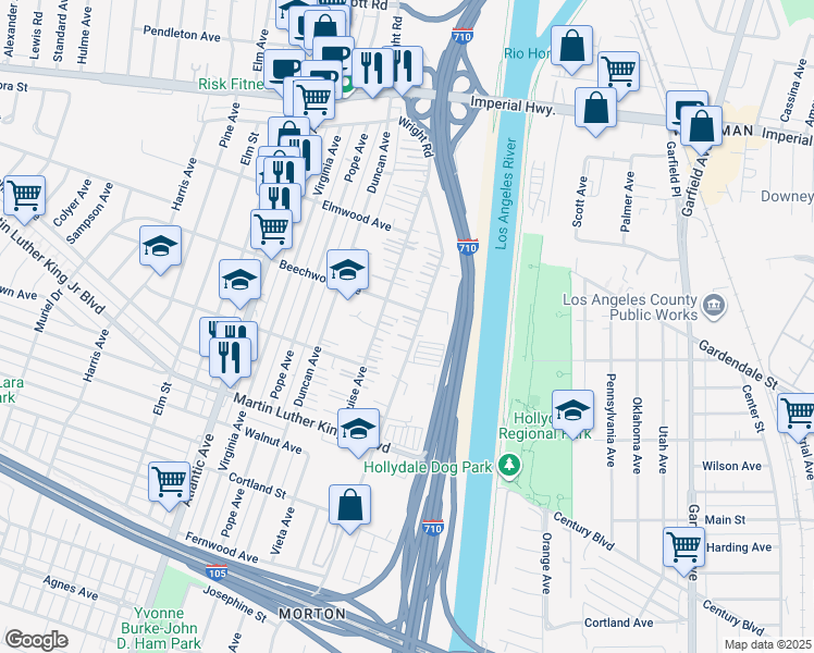 map of restaurants, bars, coffee shops, grocery stores, and more near 5316 Beechwood Avenue in Lynwood