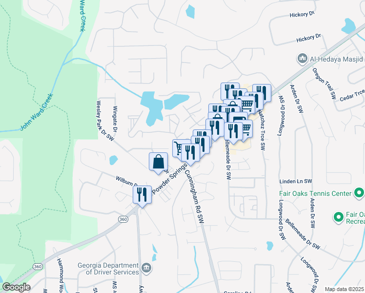 map of restaurants, bars, coffee shops, grocery stores, and more near 902 Coleman Drive in Marietta