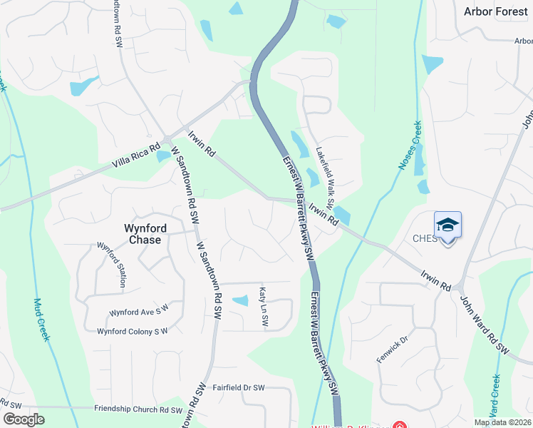 map of restaurants, bars, coffee shops, grocery stores, and more near 1202 Wilkes Way Southwest in Marietta
