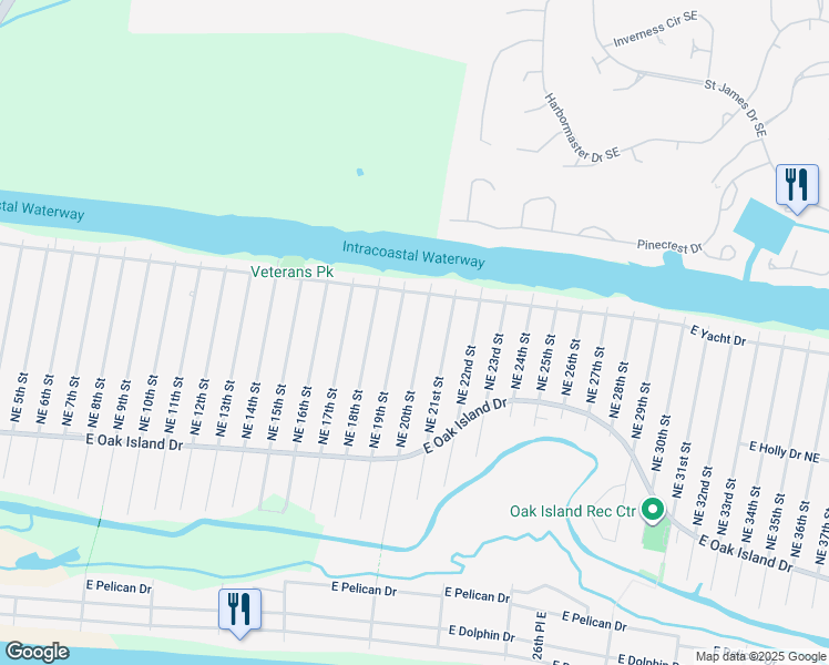 map of restaurants, bars, coffee shops, grocery stores, and more near 147 Northeast 20th Street in Oak Island