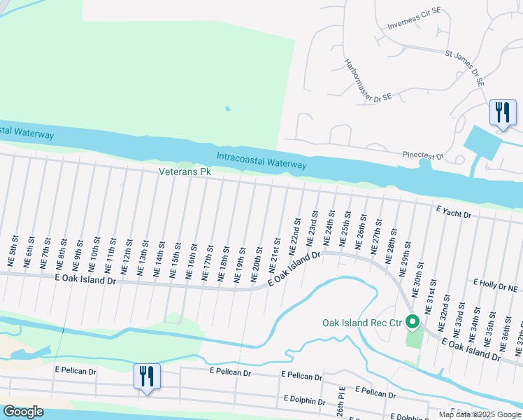 map of restaurants, bars, coffee shops, grocery stores, and more near 147 Northeast 20th Street in Oak Island