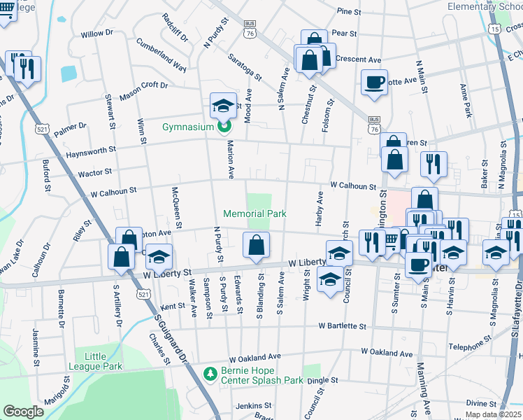 map of restaurants, bars, coffee shops, grocery stores, and more near 417 West Hampton Avenue in Sumter