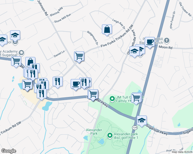 map of restaurants, bars, coffee shops, grocery stores, and more near 3427 Drayton Manor Run in Lawrenceville