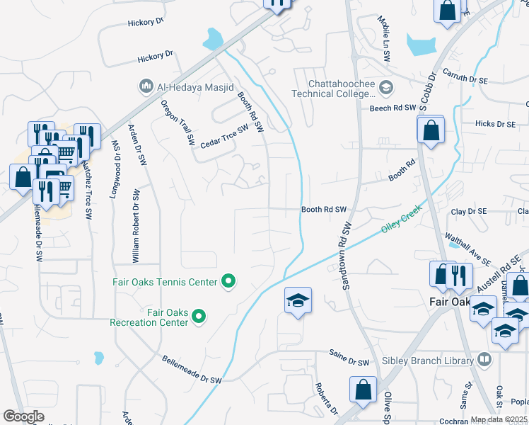 map of restaurants, bars, coffee shops, grocery stores, and more near 350 Pleasant Oak Court Southwest in Marietta