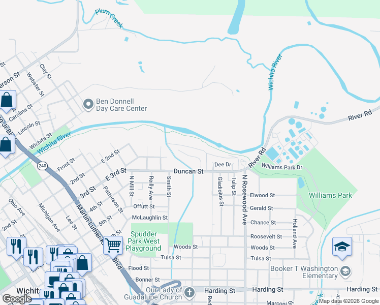 map of restaurants, bars, coffee shops, grocery stores, and more near 1621 Andrews Drive in Wichita Falls