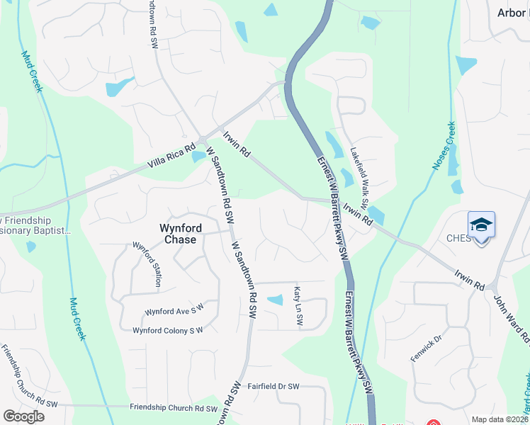 map of restaurants, bars, coffee shops, grocery stores, and more near 2834 Penncross Drive Southwest in Marietta