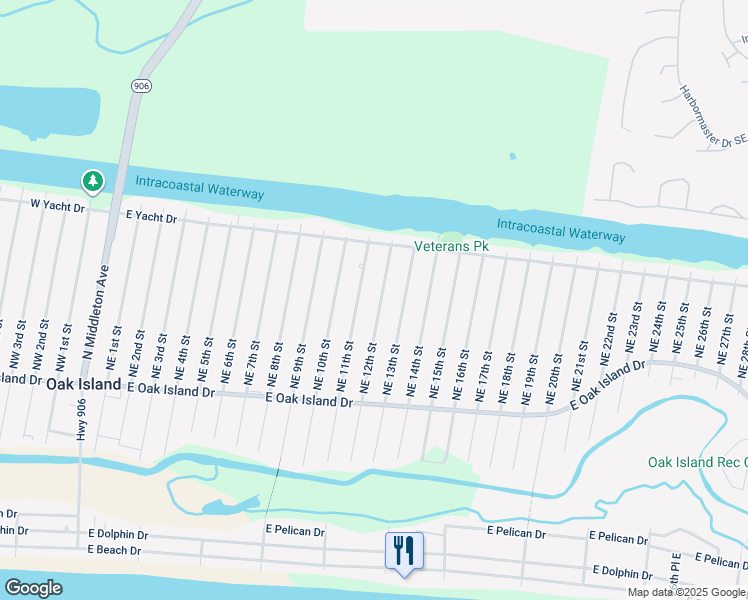 map of restaurants, bars, coffee shops, grocery stores, and more near 143 Northeast 12th Street in Oak Island