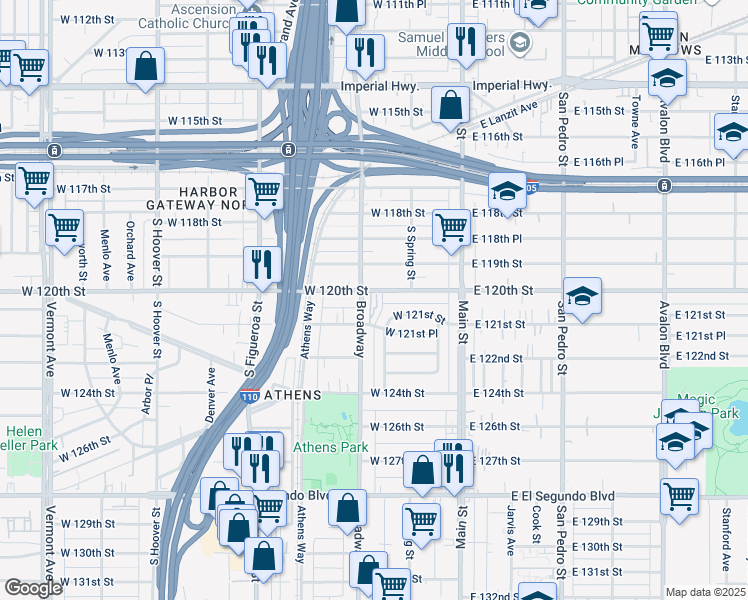 map of restaurants, bars, coffee shops, grocery stores, and more near in Los Angeles