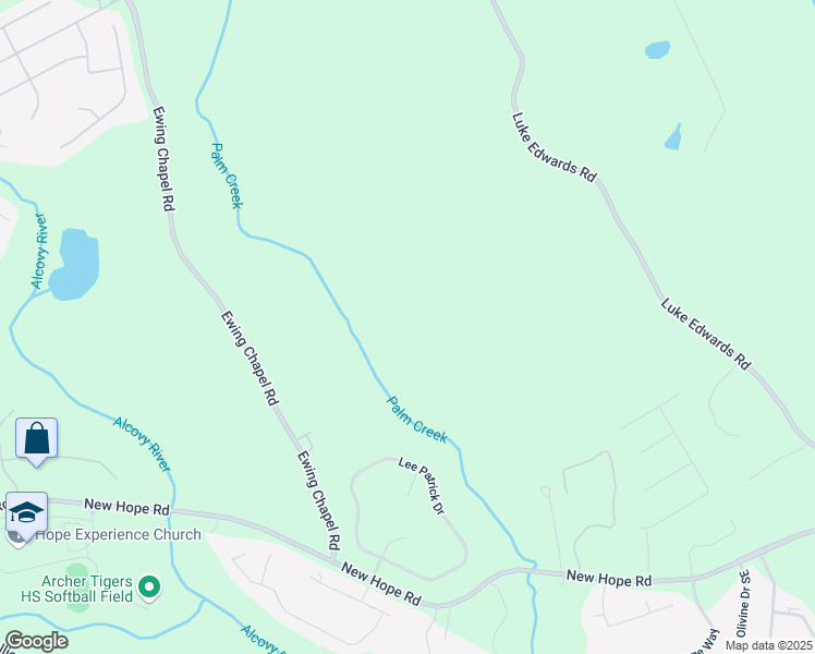 map of restaurants, bars, coffee shops, grocery stores, and more near Luke Edwards Road in Dacula