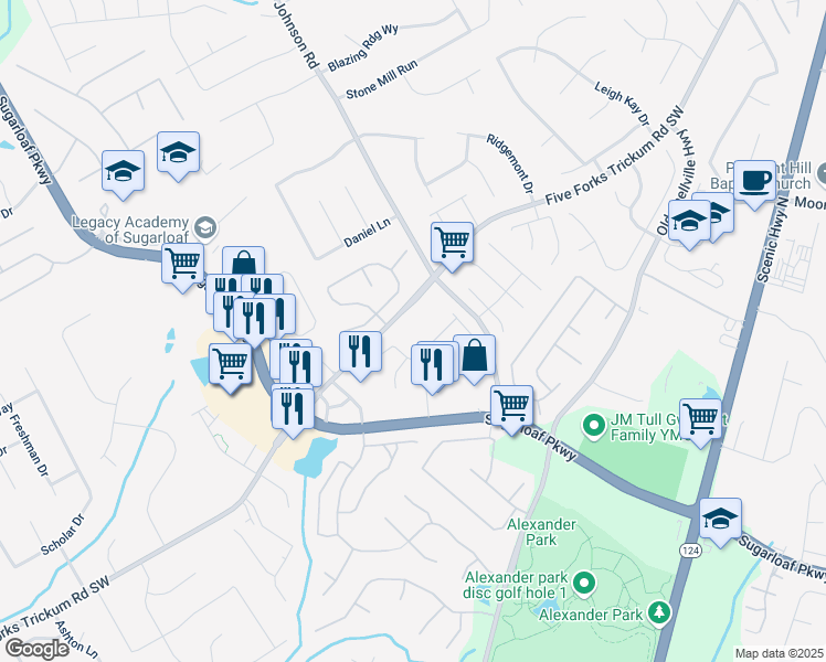 map of restaurants, bars, coffee shops, grocery stores, and more near 5 Fork Place in Lawrenceville