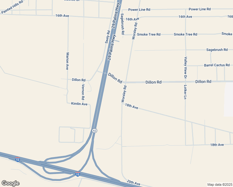 map of restaurants, bars, coffee shops, grocery stores, and more near Worsley Road in Desert Hot Springs