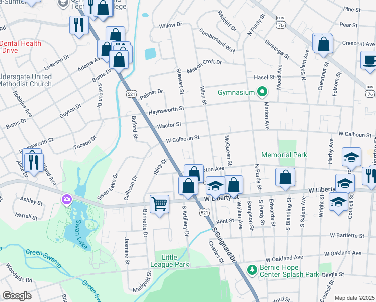 map of restaurants, bars, coffee shops, grocery stores, and more near 120 Engleside Street in Sumter