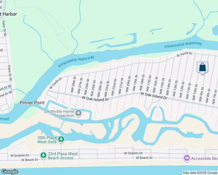 map of restaurants, bars, coffee shops, grocery stores, and more near 120 Northwest 23rd Street in Oak Island